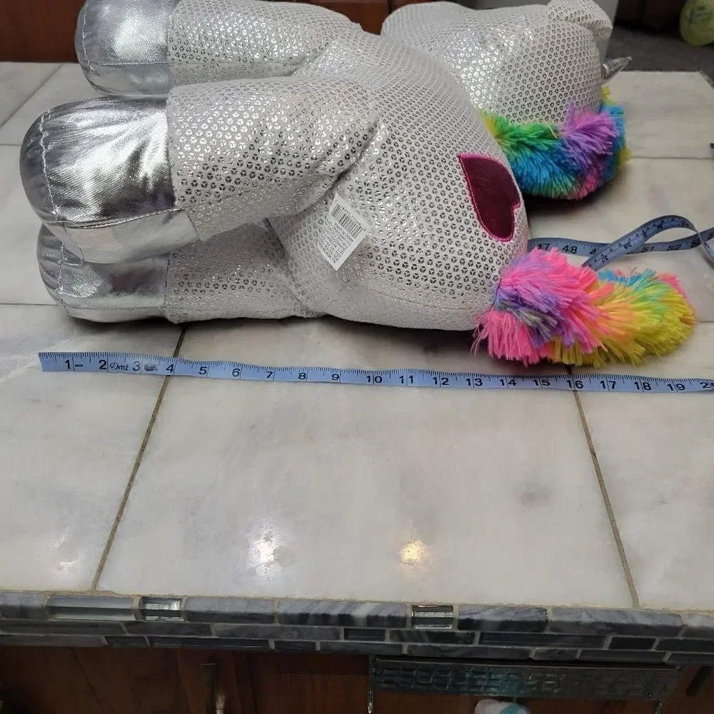 Dan Dee Silver Sparkle Rainbow plush stuffed Unicorn Horse 22